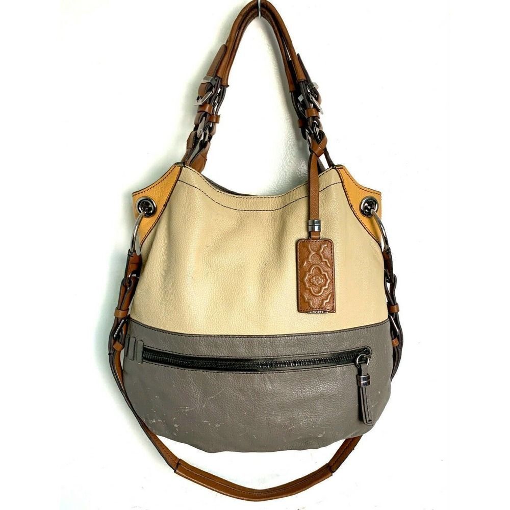 Oryany Multi Beige Gray Genuine Leather Messenger X-Body Shoulder Bag Handbag